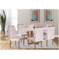 Conjunto Sala De Jantar 6 Lugares Mesa Lisy E 6 Cadeiras Em Linho Rústico Móveis Mix Mel/ Off White - 1