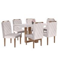 Conjunto Sala De Jantar 6 Lugares Mesa Lisy E 6 Cadeiras Em Linho Rústico Móveis Mix Mel/ Off White - 13