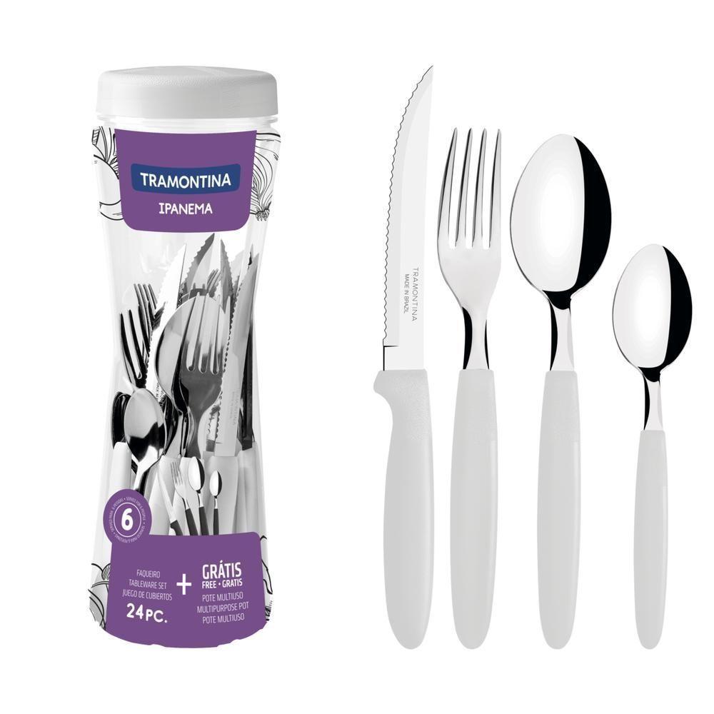 Faqueiro Tramontina Ipanema Inox Branco Com Pote Plastico 24 - 5