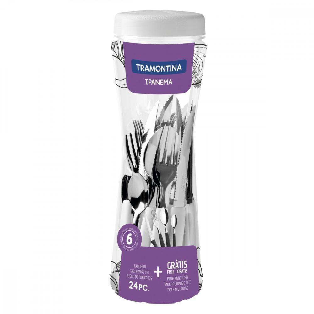Faqueiro Tramontina Ipanema Inox Branco Com Pote Plastico 24 - 8
