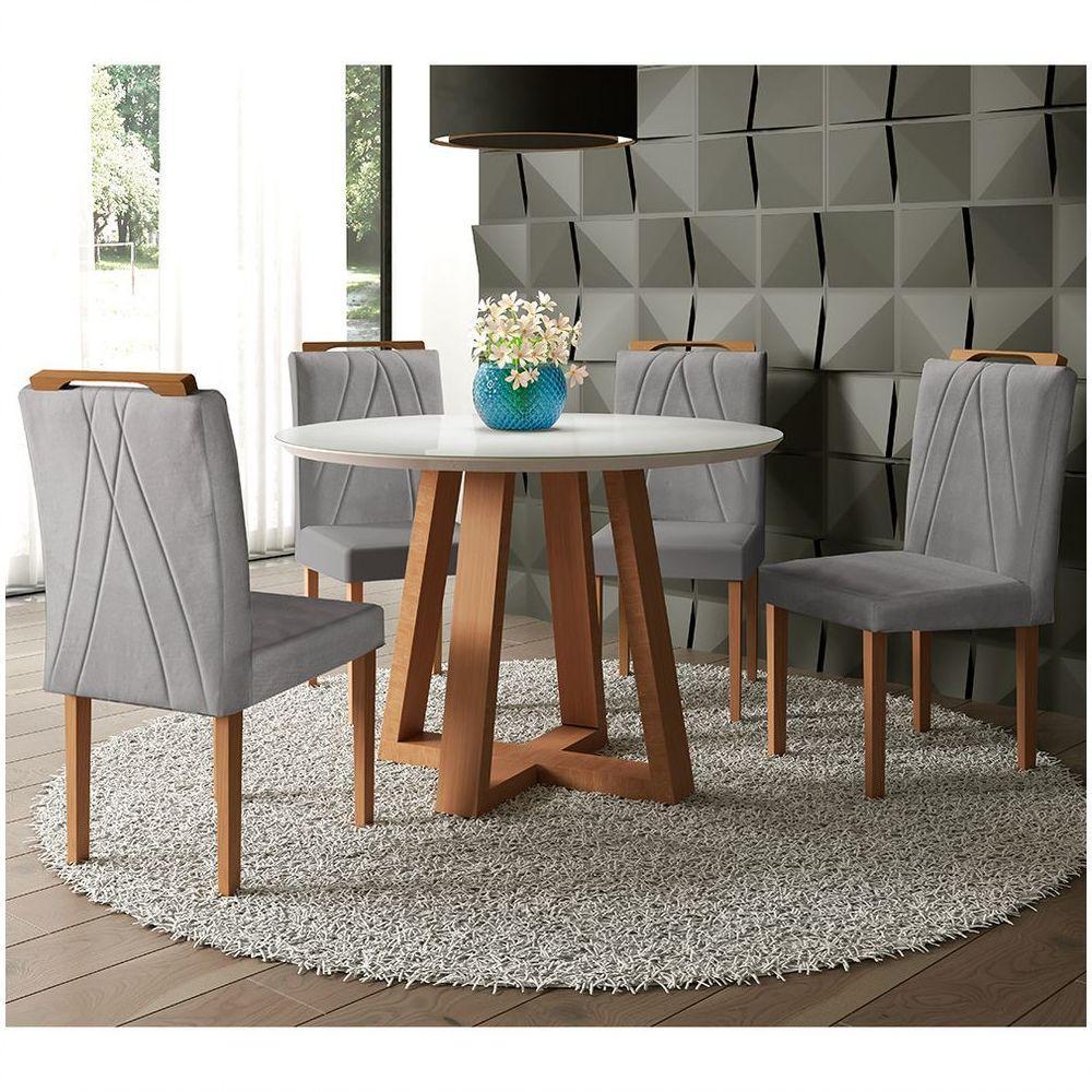 Conjunto Sala de Jantar 4Lug. 4 Cad. OffWhite/Cinza Profundo - 1