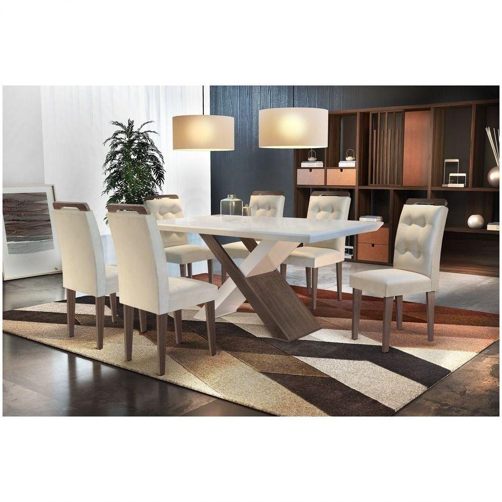 Conjunto Sala De Jantar Com 6 Cadeiras Imperatriz Rufato Off White / Cafe - 1