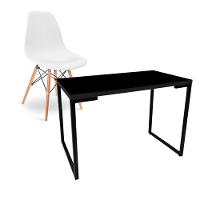Escrivaninha Porto Preto 90cm e Cadeira Eiffel Charles Eames Branco - 1