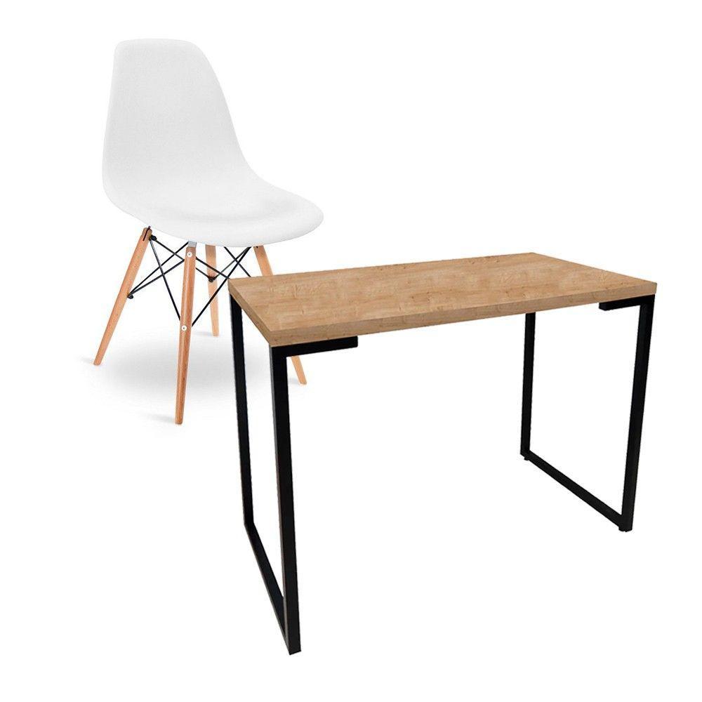Escrivaninha Porto Natura 90cm e Cadeira Eiffel Charles Eames Branco - 1