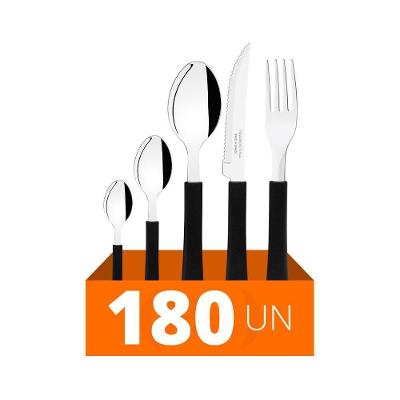 Faqueiro Leme 180 Peças em Aço Inox Cabo Preto para Mesa Tramontina