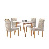 Conjunto Sala De Jantar Mônaco Mesa Pé Palito E 4 Cadeiras Móveis Mix Off White E Areia - 1