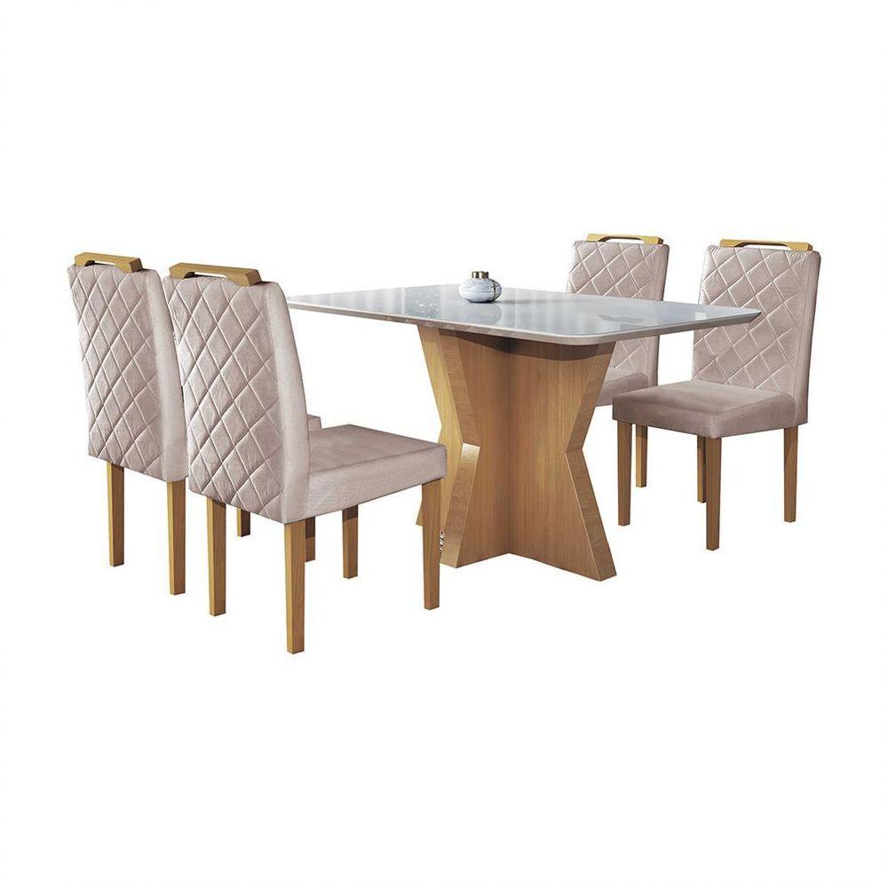 Conjunto Sala De Jantar Cristal Mesa E 4 Cadeiras Móveis Mix Mel/off-white/nude - 9