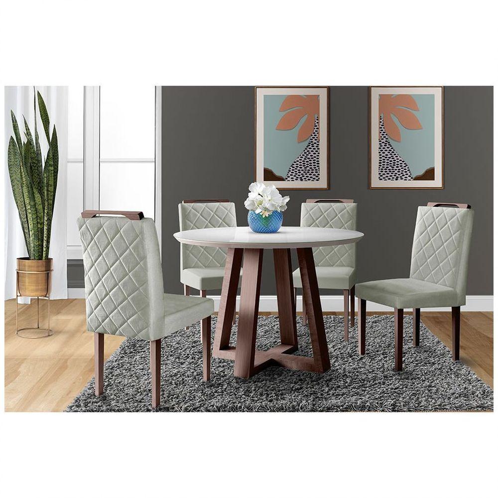 Conjunto Sala De Jantar 4 Lugares Natalle Mesa Redonda 1,0m E 4 Cadeiras Móveis Mix Castanho - 5