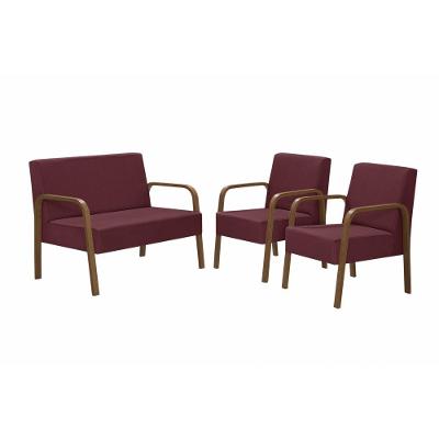 Conjunto Luna Braço Madeira D Salla Suede Bordô.