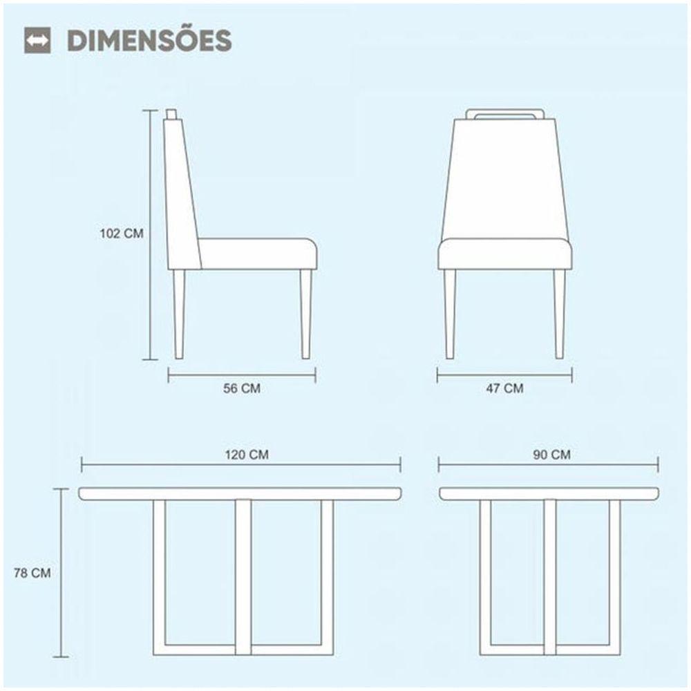 Conjunto Sala Jantar Mesa 4Cad Mel Off White c/Marrom Acinz - 2