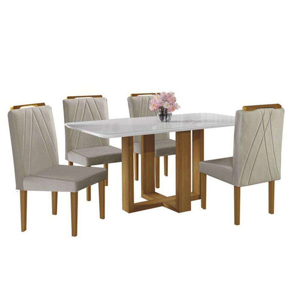 Conjunto Sala Jantar Mesa 4Cad Mel Off White c/Marrom Acinz - 5