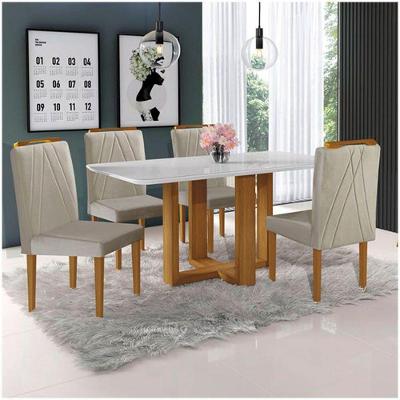 Conjunto Sala Jantar Mesa 4Cad Mel Off White c/Marrom Acinz