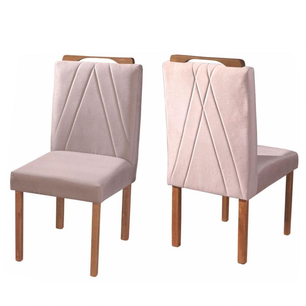 Conjunto Sala De Jantar Mesa Slim Pé Palito E 4 Cadeiras Veludo Safira Móveis Mundial Off White - 2