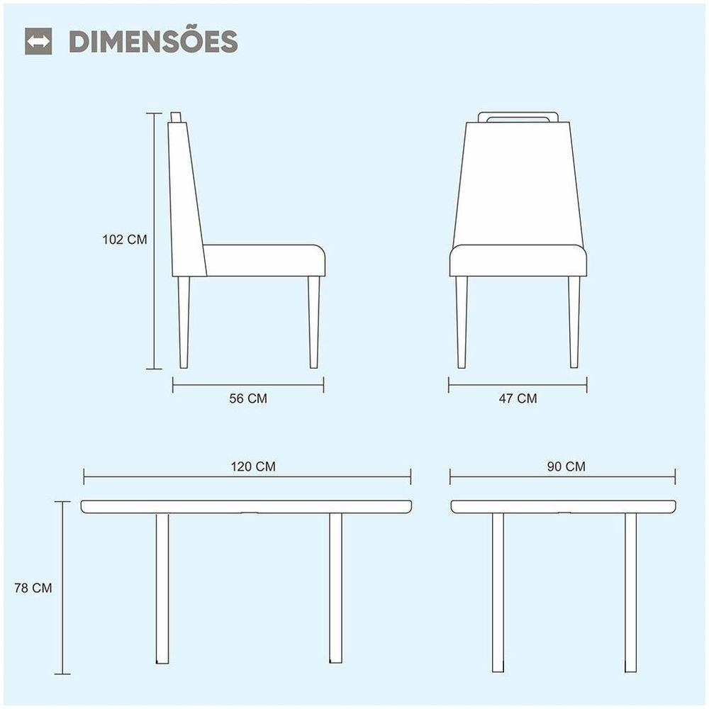 Conjunto Sala De Jantar Mesa Slim Pé Palito E 4 Cadeiras Veludo Safira Móveis Mundial Off White - 3