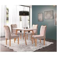 Conjunto Sala De Jantar Mesa Slim Pé Palito E 4 Cadeiras Veludo Safira Móveis Mundial Off White - 1