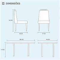 Conjunto Sala De Jantar Mesa Slim Pé Palito E 4 Cadeiras Veludo Safira Móveis Mundial Off White - 3