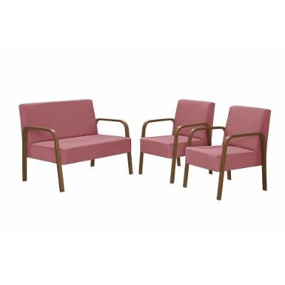 Conjunto Luna Braço Madeira D Salla Suede Rosa.