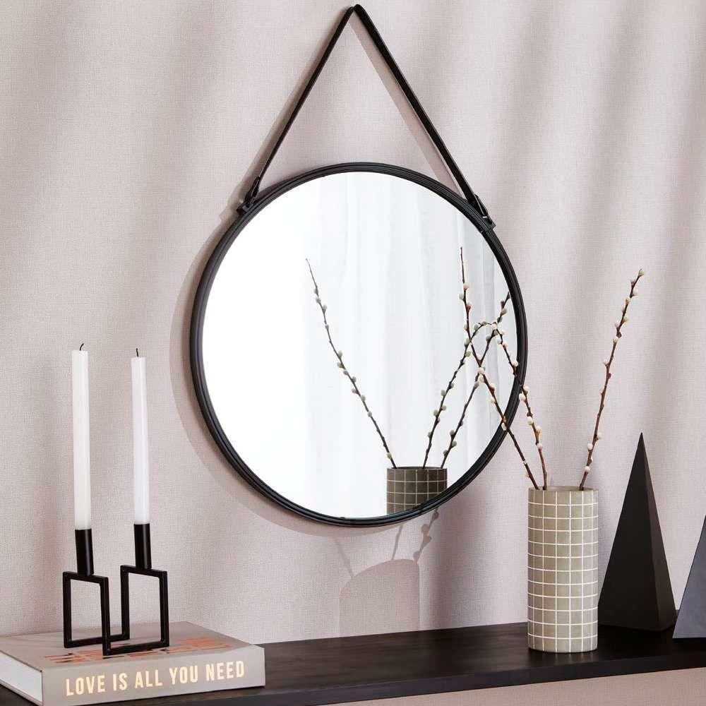 Espelho Redondo Preto com Alça de Couro 57,5x36 Cm D´rossi - 8