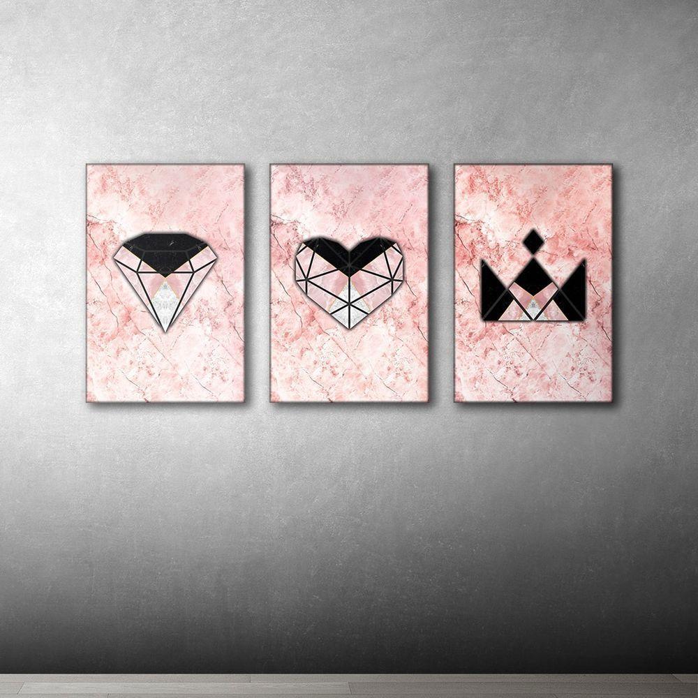 Kit Placas Quadros Decorativos 3 Pçs Mdf 20x30 Rosa Formas  - 5