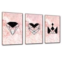 Kit Placas Quadros Decorativos 3 Pçs Mdf 20x30 Rosa Formas  - 1