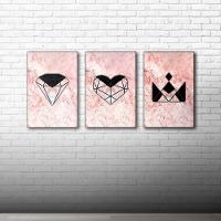 Kit Placas Quadros Decorativos 3 Pçs Mdf 20x30 Rosa Formas  - 11
