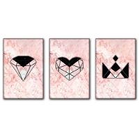 Kit Placas Quadros Decorativos 3 Pçs Mdf 20x30 Rosa Formas  - 13