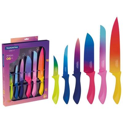 Jogo De Facas Tramontina Colorcut Lâminas Pintado 06Pçs