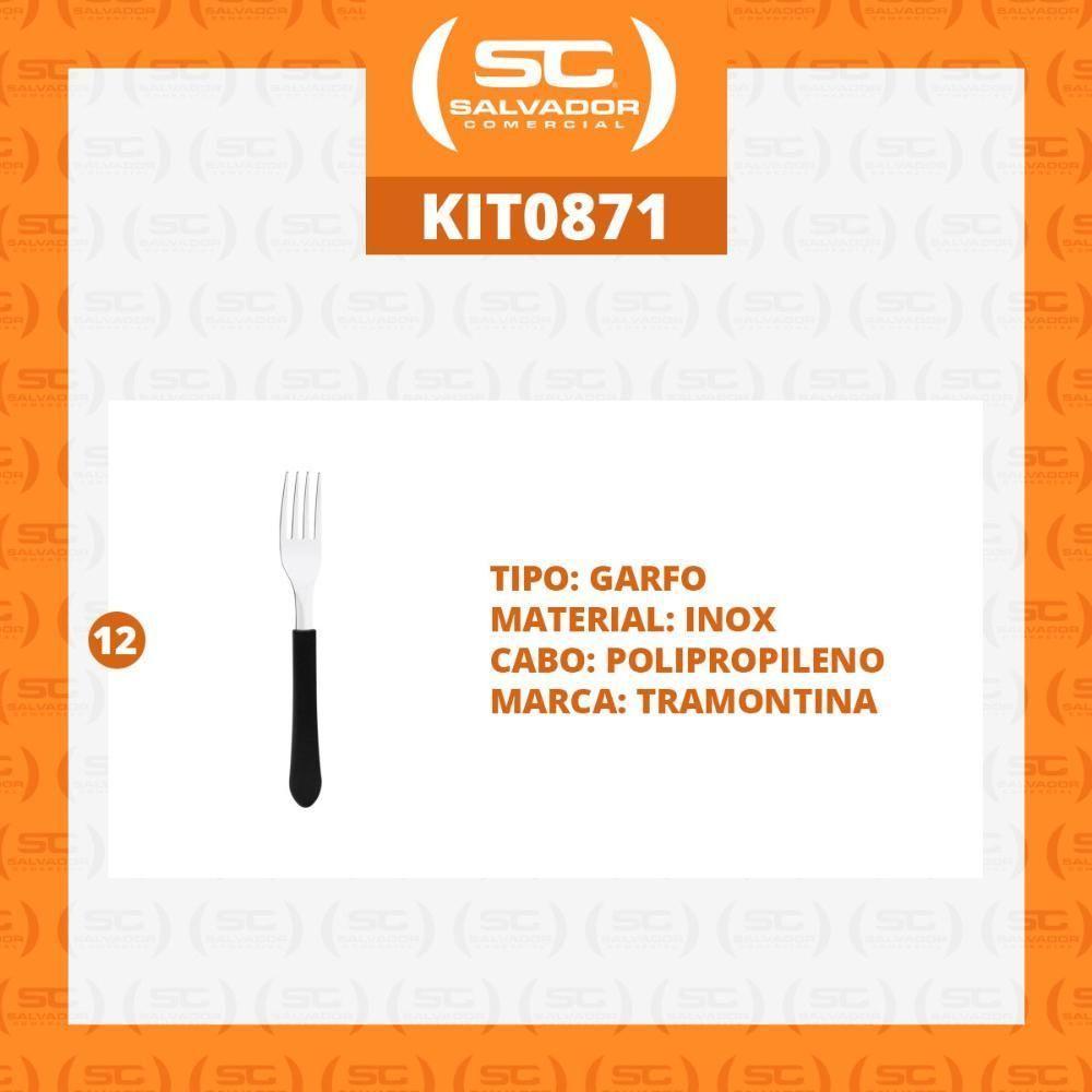 Kit - 12 Garfos De Mesa Leme Com Lâmina Em Aço Inox Cabo Preto Gpbag - Tramontina - 3