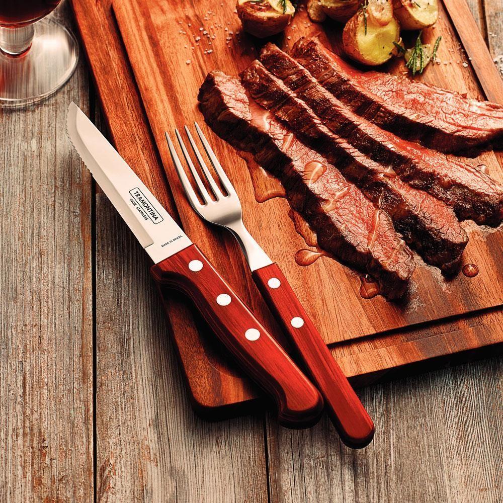 Jogo De Talheres Para Churrasco Aço Inox Com Cabo Vermelho Polywood 12 Peças - Tramontina 21198776 - 2