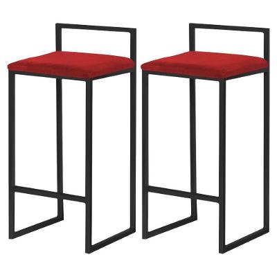 Kit 2 Banquetas Decorativa Base Preto Veludo Vermelho