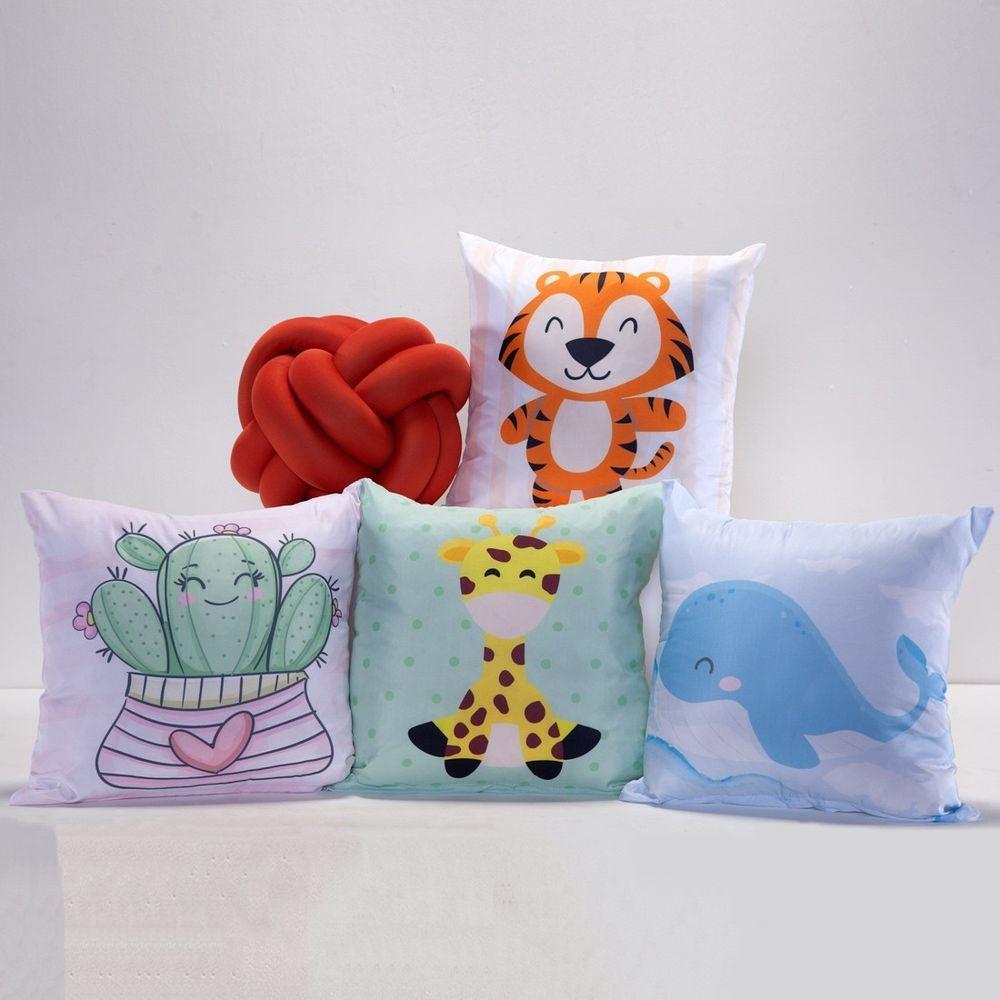 Kit Capas de Almofadas c/ Nó Innovative Bichinhos 5 Peças - 1