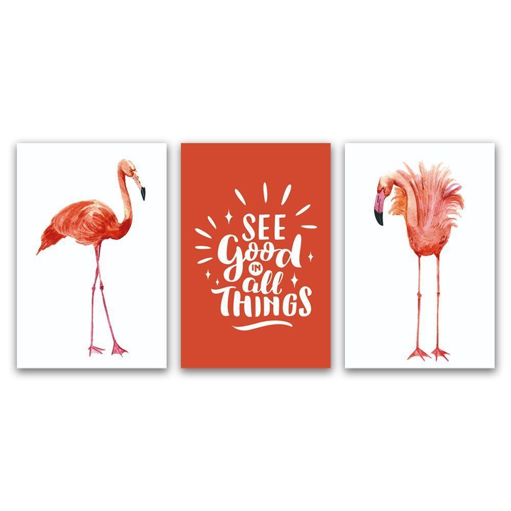 Kit Placas Quadros Decorativos 3 Pçs 20x30 Amor De Flamingos - 1