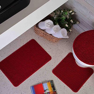 Kit Tapete Banheiro 3 Peças Vermelho Relevo