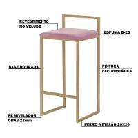 Kit 2 Banquetas Decorativa Jasmine Base Gold Veludo Rosê - 9