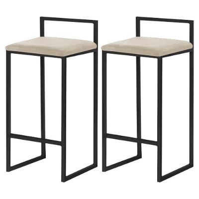Kit 2 Banquetas Decorativa Jasmine Base Preto Veludo Bege
