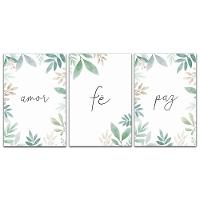 Kit Placas Quadros 3 Peças Mdf 20x30 Amor Fé e Paz  - 1