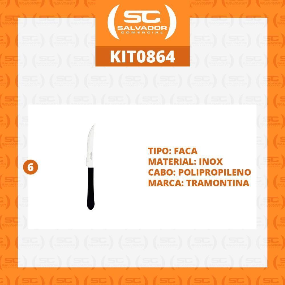 Kit - 6 Facas Para Churrasco Leme Com Lâmina Em Aço Inox 4 Pol Cabo Preto Fpbag - Tramontina - 2