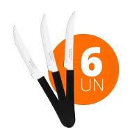 Kit - 6 Facas Para Churrasco Leme Com Lâmina Em Aço Inox 4 Pol Cabo Preto Fpbag - Tramontina - 3