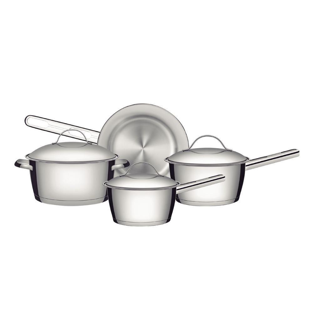 Jogo De Panelas Allegra Em Aço Inox Com Fundo Triplo E Tampas De Inox 4 Peças - Tramontina - 1