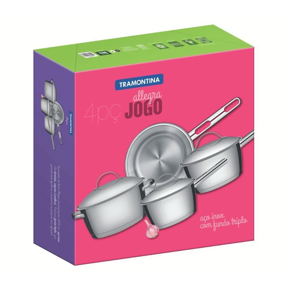 Jogo De Panelas Allegra Em Aço Inox Com Fundo Triplo E Tampas De Inox 4 Peças - Tramontina - 4