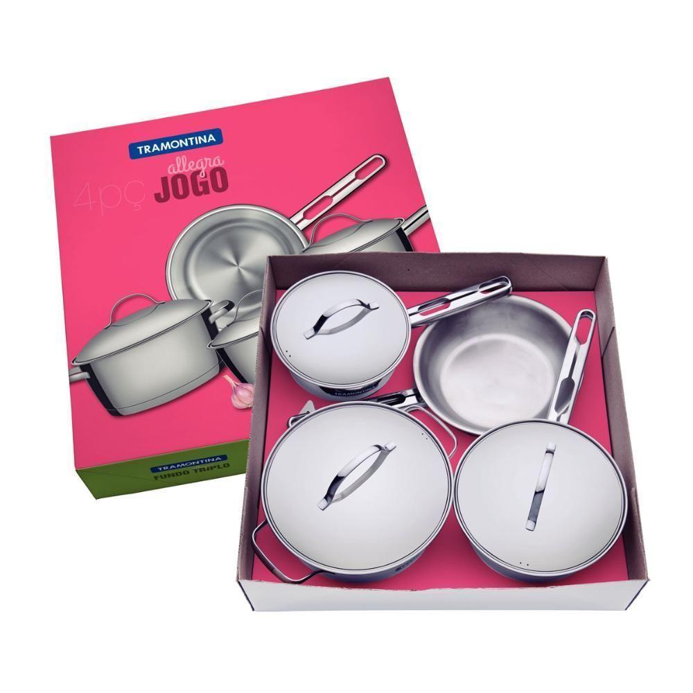 Jogo De Panelas Allegra Em Aço Inox Com Fundo Triplo E Tampas De Inox 4 Peças - Tramontina - 5