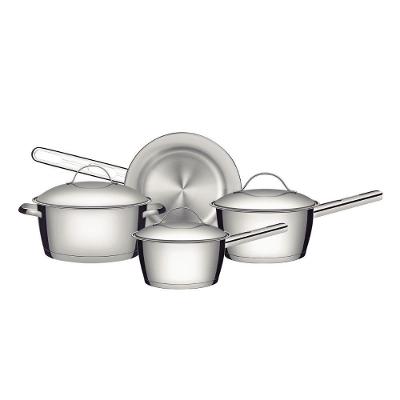 Jogo de Panelas Allegra 4 Peças em Aço Inox com Fundo Triplo e Tampas de Inox Tramontina