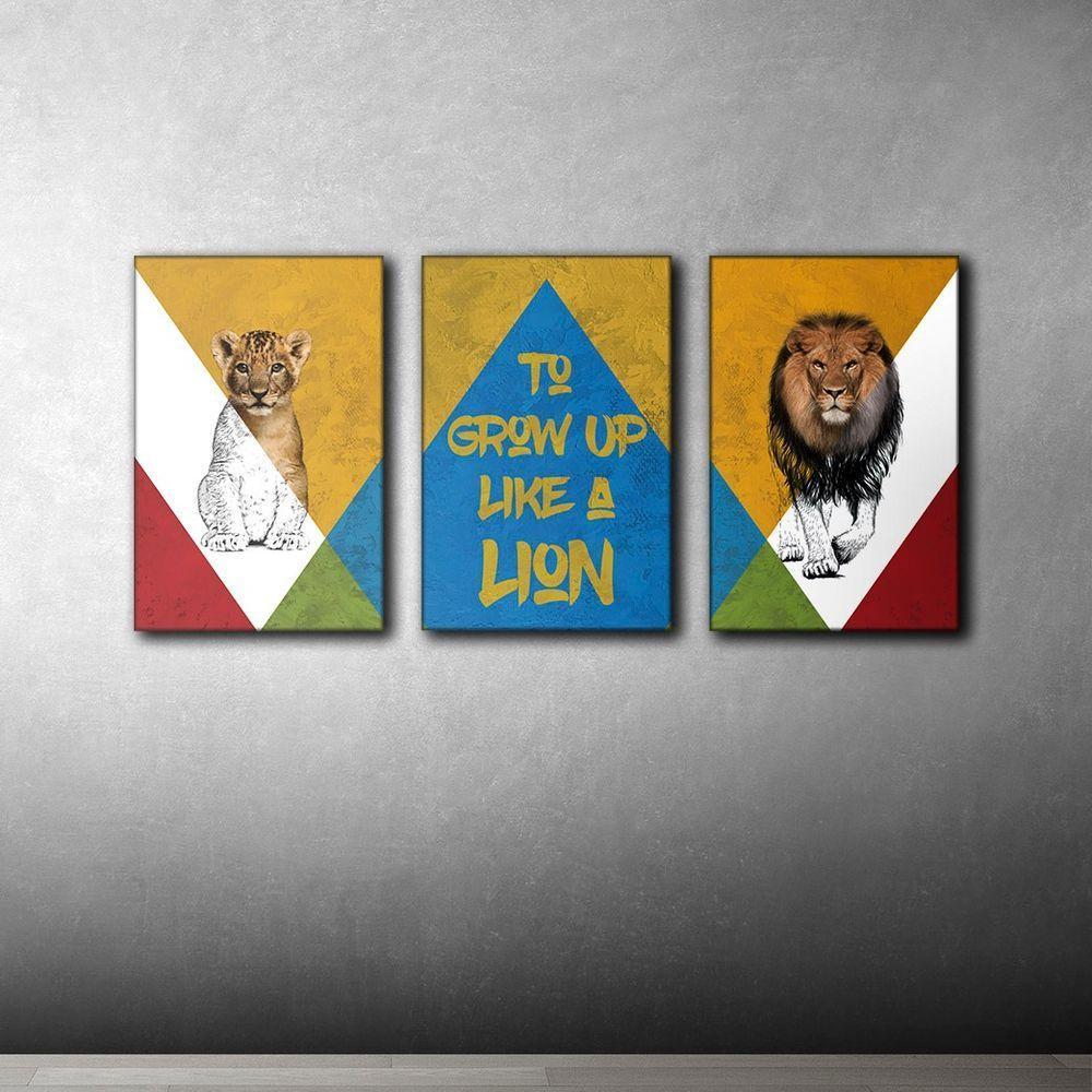 Kit Placas Quadros Decorativos 3 Pçs Mdf 20x30 Leão Cores - 5