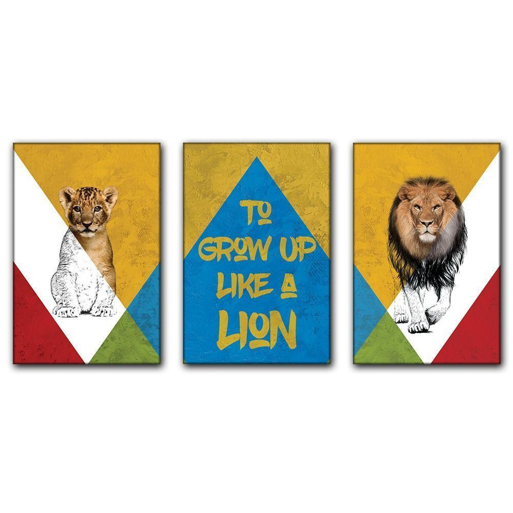 Kit Placas Quadros Decorativos 3 Pçs Mdf 20x30 Leão Cores - 7