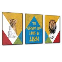 Kit Placas Quadros Decorativos 3 Pçs Mdf 20x30 Leão Cores - 1