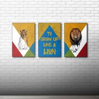 Kit Placas Quadros Decorativos 3 Pçs Mdf 20x30 Leão Cores - 11