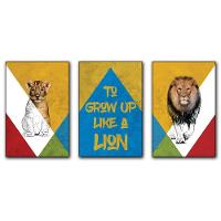 Kit Placas Quadros Decorativos 3 Pçs Mdf 20x30 Leão Cores - 13
