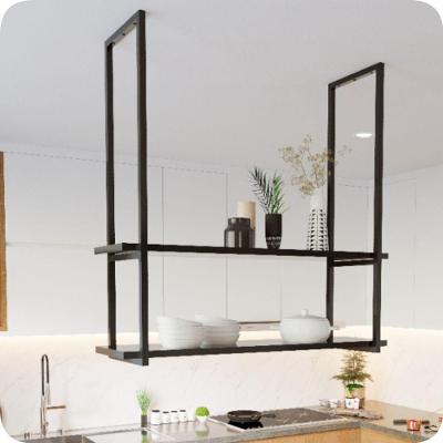 Nicho Preto Prateleira Suspensa Teto Cozinha Preta 60cm
