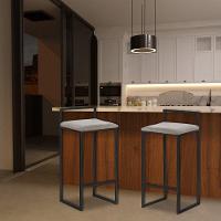 Kit 2 Banquetas Decorativa Jasmine Base Preto Veludo Cinza - 2