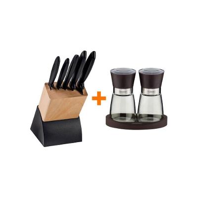 Kit Faqueiro Plenus 6 Peças com Moedor de Sal e Pimenta Aço Inox Preto Tramontina